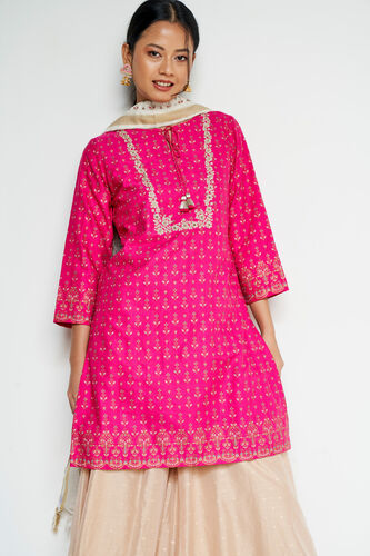 Hot Pink Ethnic Motifs Straight Suit, Hot Pink, image 2